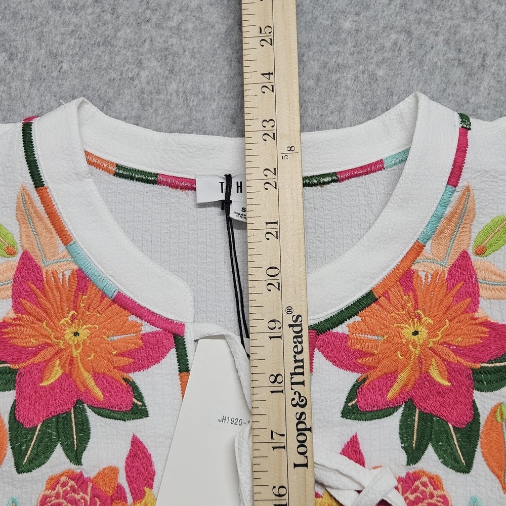 THML Floral Embroidered Tassel Tie Top Women's NWT Small - Picture 9 of 16